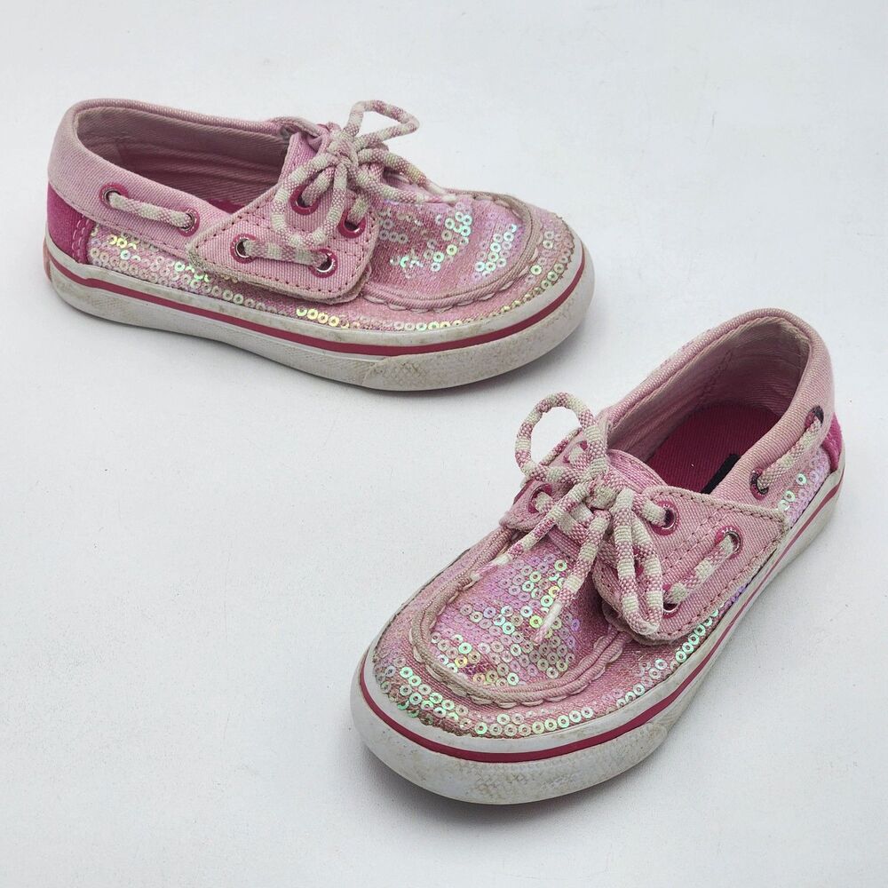 Sperry Kids Top-Sider Bahama Jr Boat Shoes Pink Sequin Sparkle Toddler's Size 7